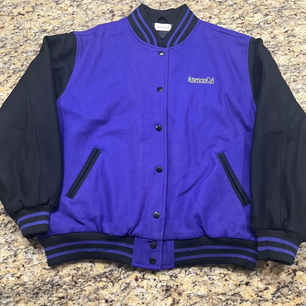 Vintage American Girl Varsity Jacket Purple Wool Blend Embroidered Bomber XL